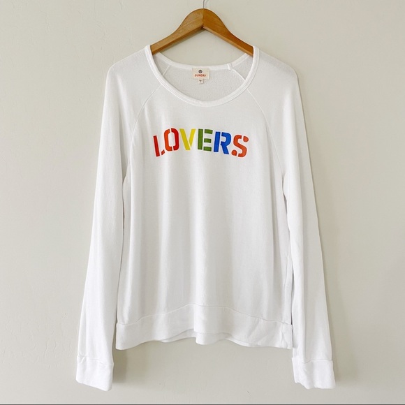 SUNDRY Lovers Multicolor Printed Graphic Sweatshirt White Soft Terry Raglan Top - Picture 1 of 8